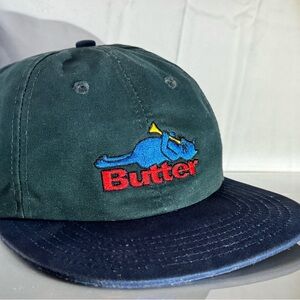 Butter Goods Embroidered Logo Cat Green and Blue Cap